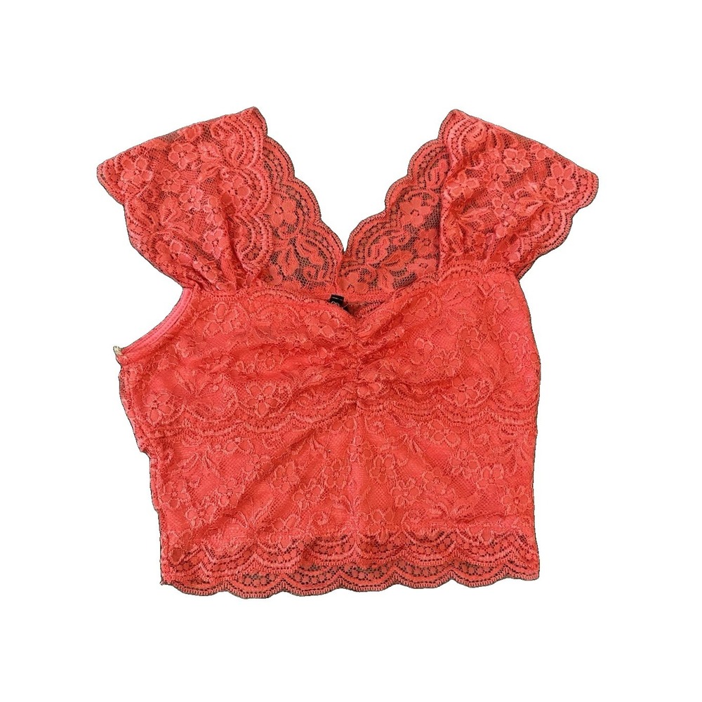 Love Culture Red Lace Scalloped Crop Top Womens M Floral Y2K Romantic Coquette